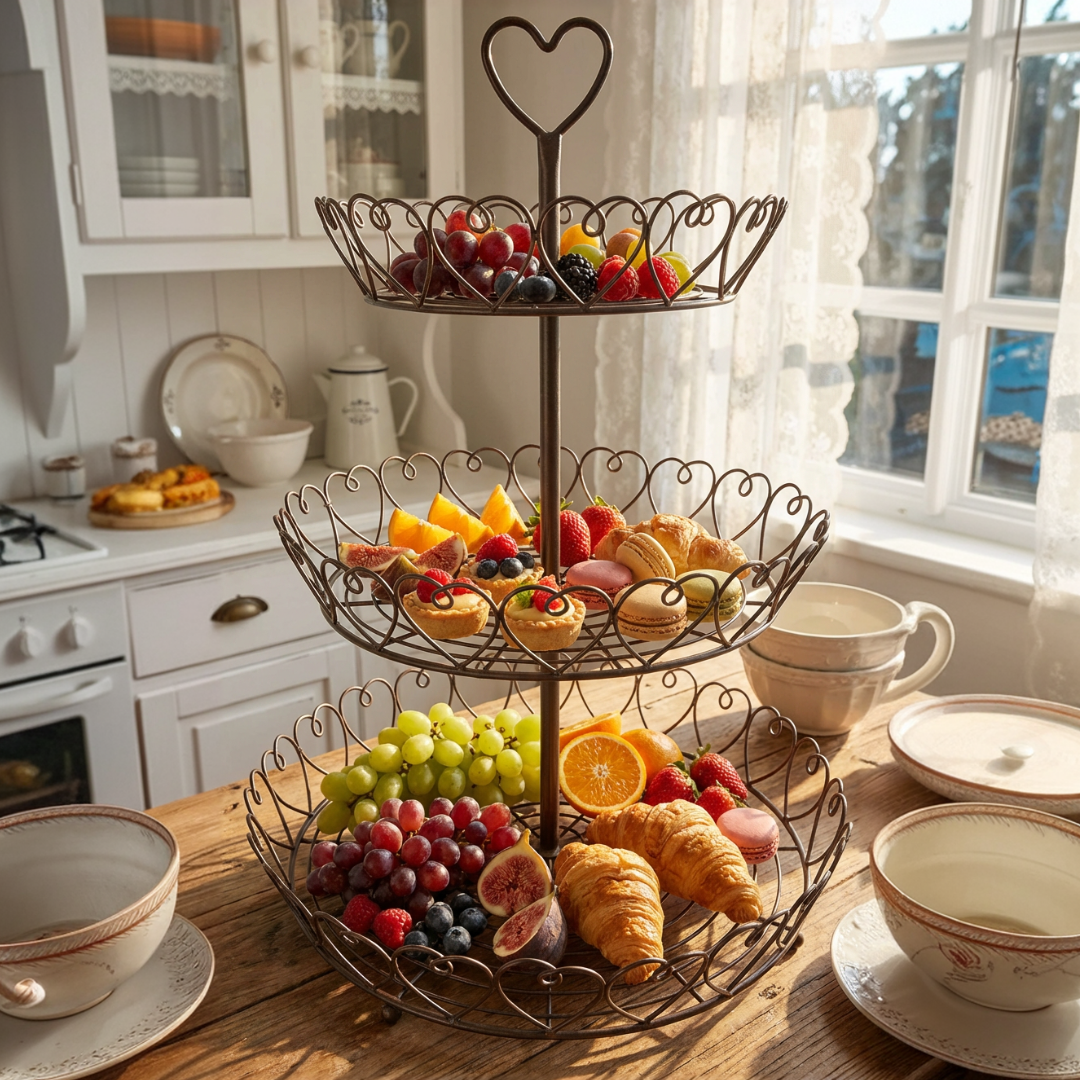 Etagère Metall 72 cm dunkelbraun – 3-stöckige Vintage Etagere – Dekolina