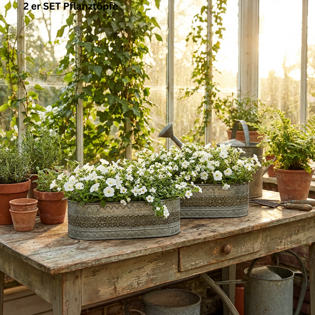 Pflanztopf oval 2er Set Metall Vintage – Blumentopf länglich – Dekolina