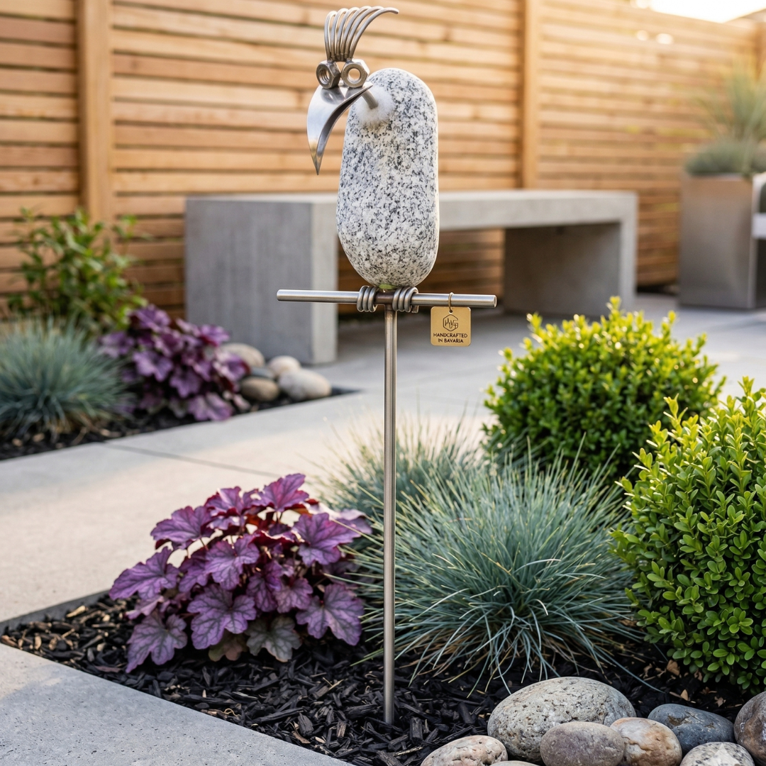 Gartenstecker Steinvogel Geier aus Granit und Edelstahl 110 cm wetterf – Dekolina