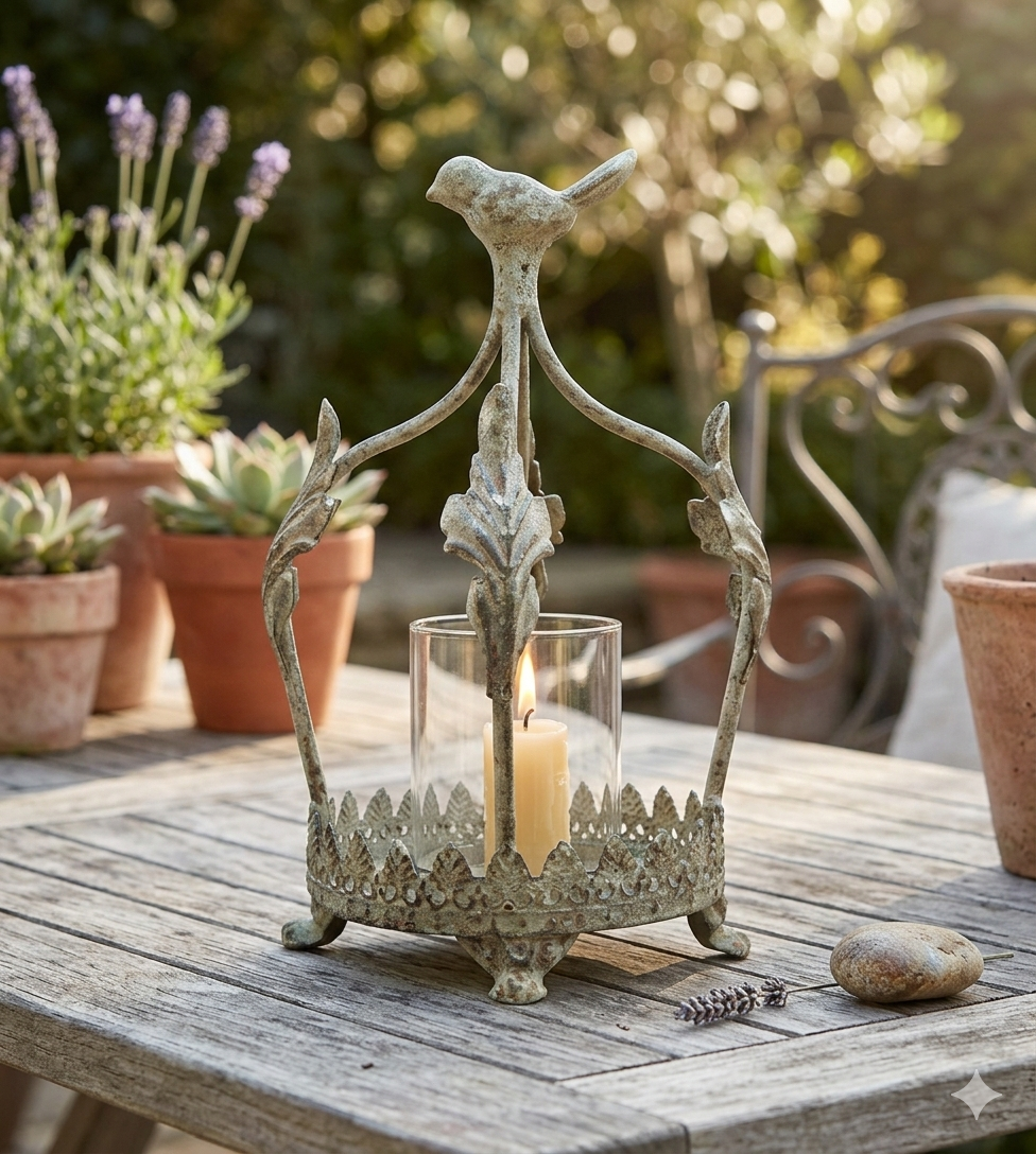 Windlicht Metall Krone mit Glas 22,5 cm Vintage – Dekolina