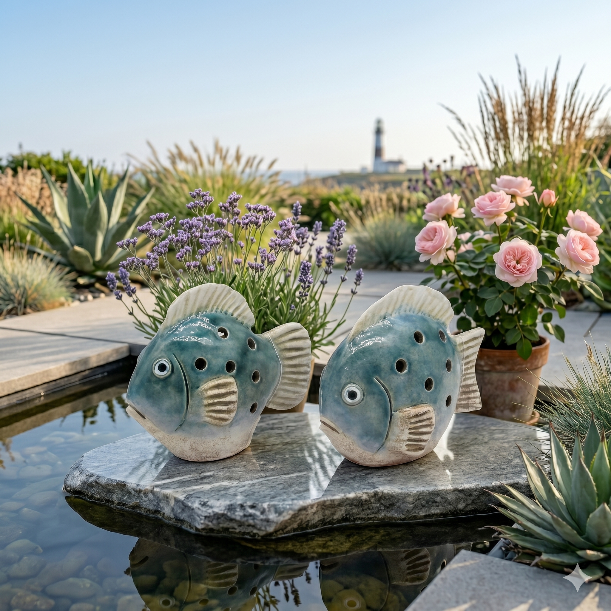 Deko Fisch Set Keramik – maritime Deko für Garten & Zuhause – Dekolina