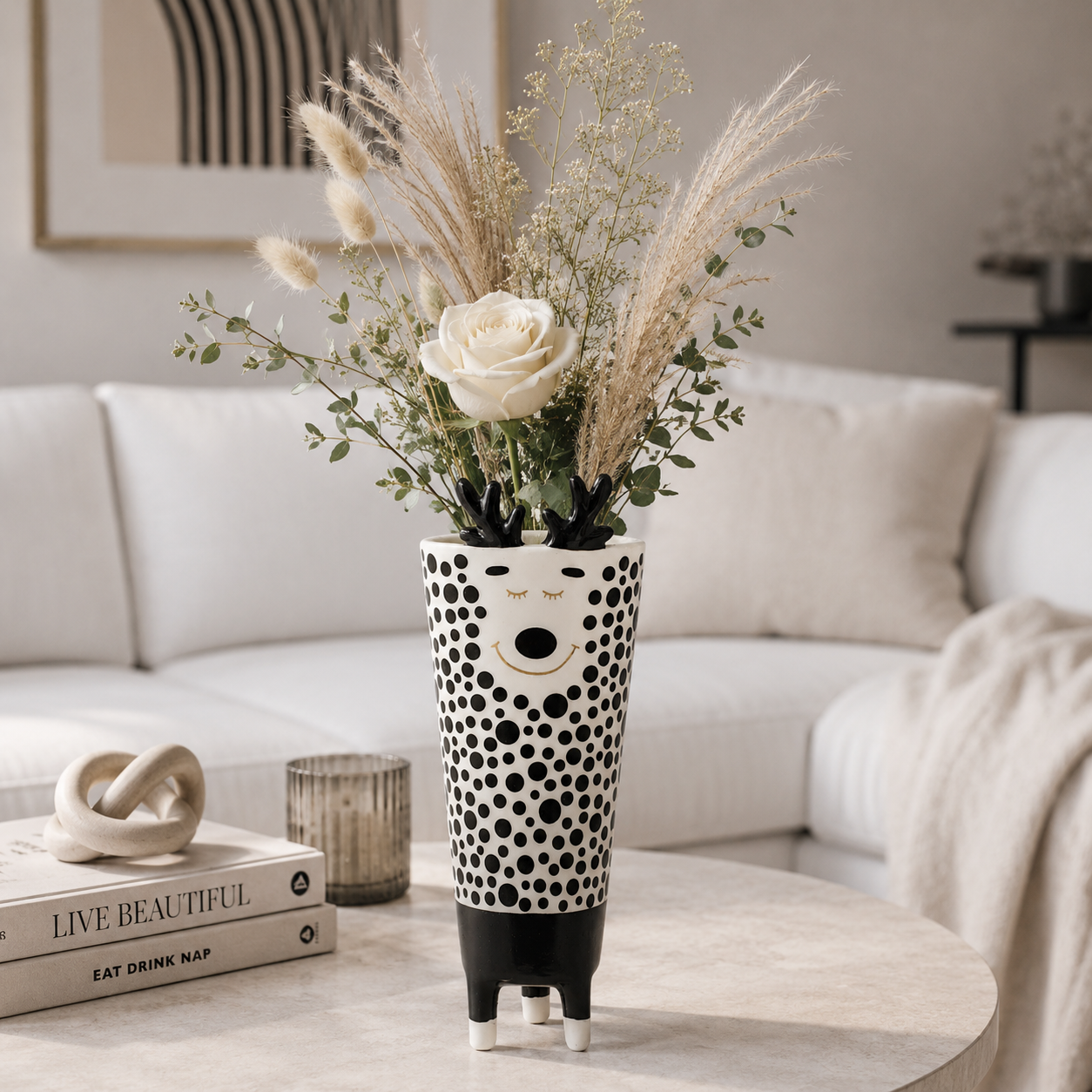 Vase XOXO Keramik schwarz/weiß/goldfarben ca. 22,5 cm – Dekolina