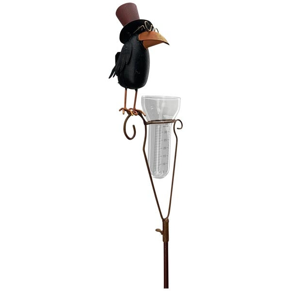 Regenmesser Rabe mit Zylinder aus Metall – Gartenstecker 152,5 cm