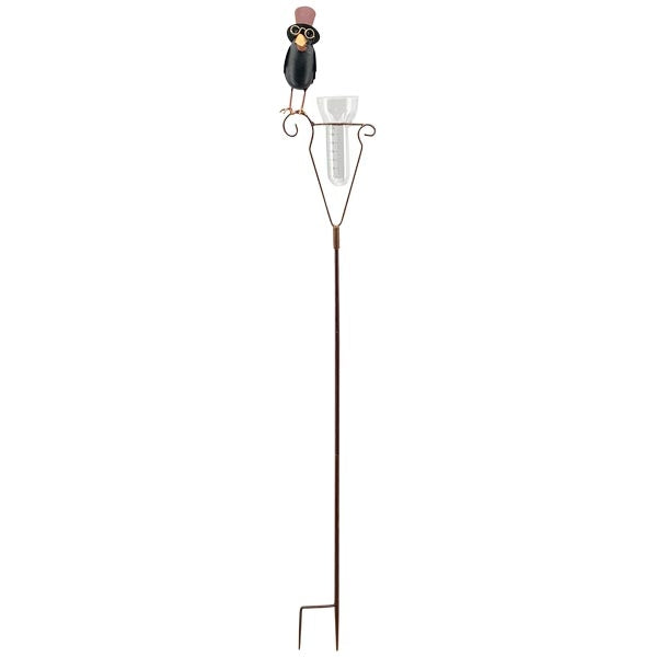 Regenmesser Rabe mit Zylinder aus Metall – Gartenstecker 152,5 cm