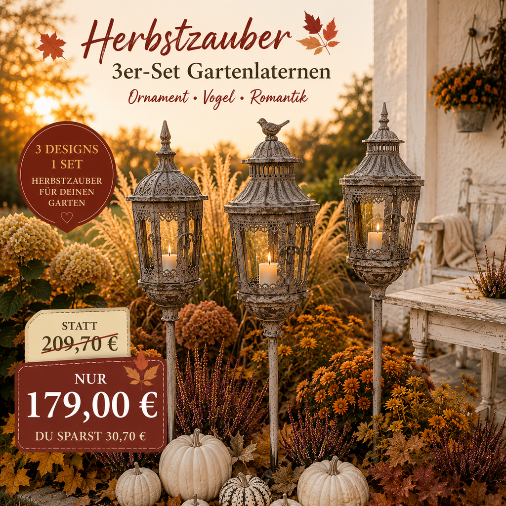 Herbstzauber Angebot 3er-Set Gartenlaternen mit Erdspieß  Höhe ca. 125 cm