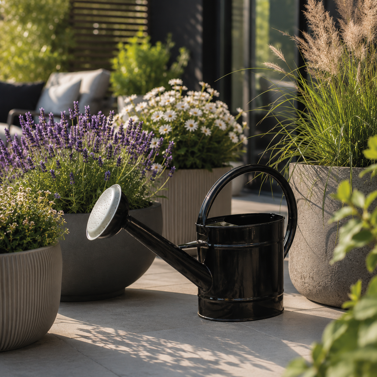 Gießkanne aus Metall schwarz 4,3 Liter Dekorative Gartengießkanne 55 cm