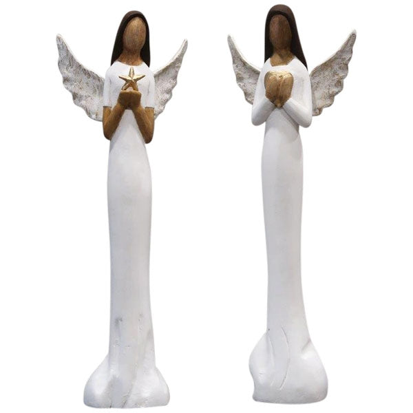 Engel aus Holz 2er-Set – Weiß & Gold Höhe 46 cm