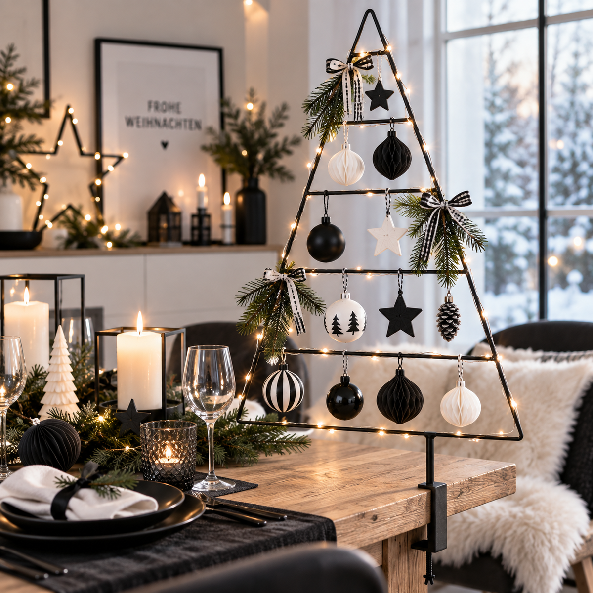 Deko Tannenbaum für den Tisch aus Metall mit Tischhalterung – 85 cm