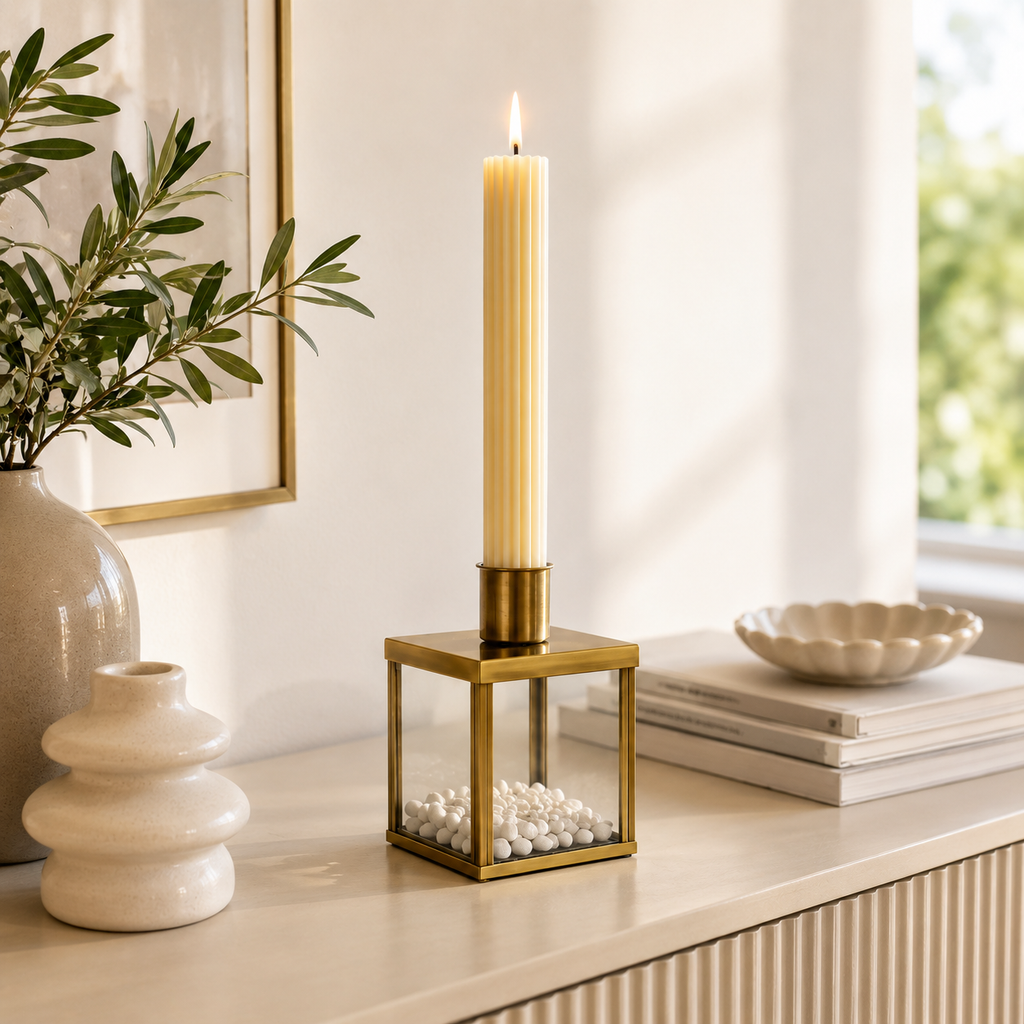 Kerzenhalter Gold gebürstet mit Glas 10 cm