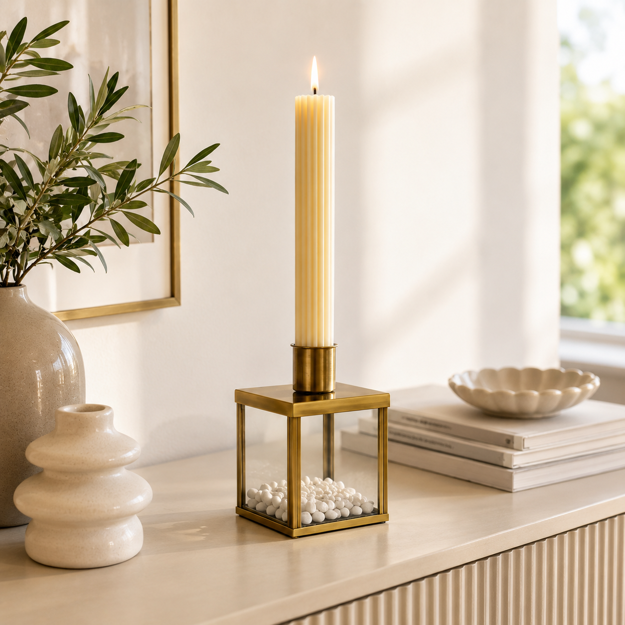 Kerzenhalter Gold gebürstet mit Glas 10 cm