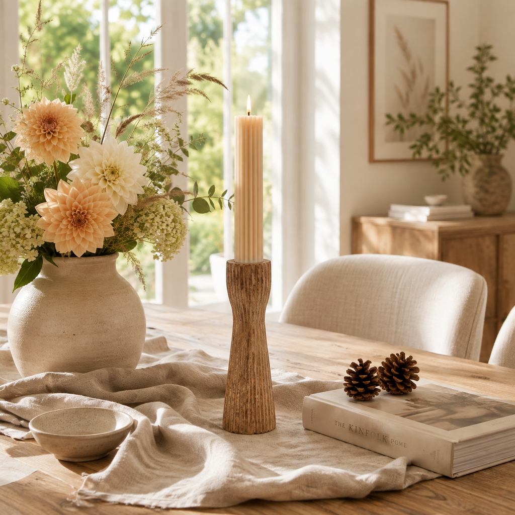 Kerzenständer aus Holz Natur – 20 cm für Stabkerzen