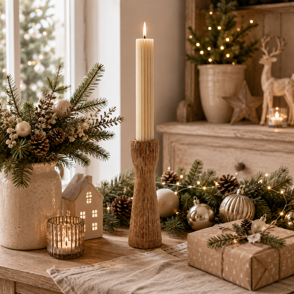Kerzenständer aus Holz Natur – 20 cm für Stabkerzen