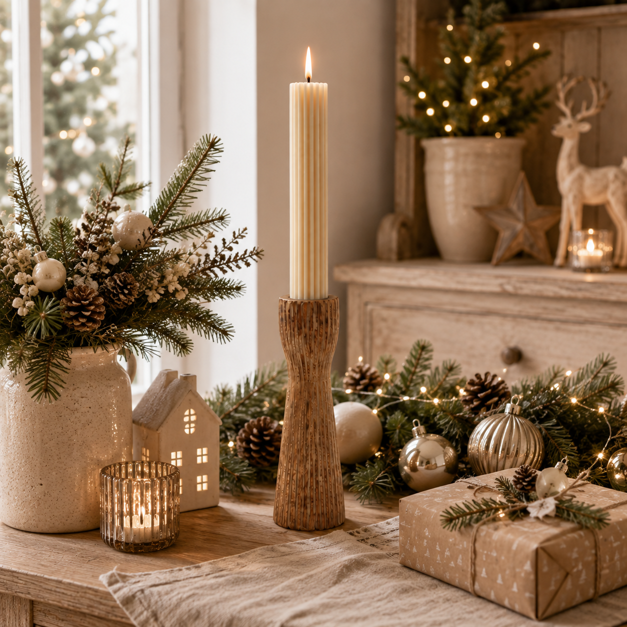 Kerzenständer aus Holz Natur – 20 cm für Stabkerzen