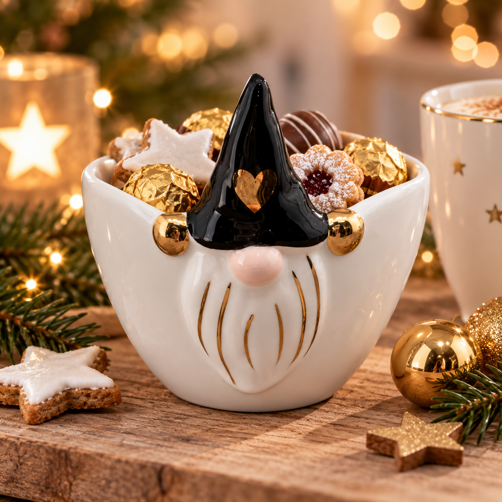 XOXO Wichtel Schale Keramik – weiß, schwarz & gold 11 cm