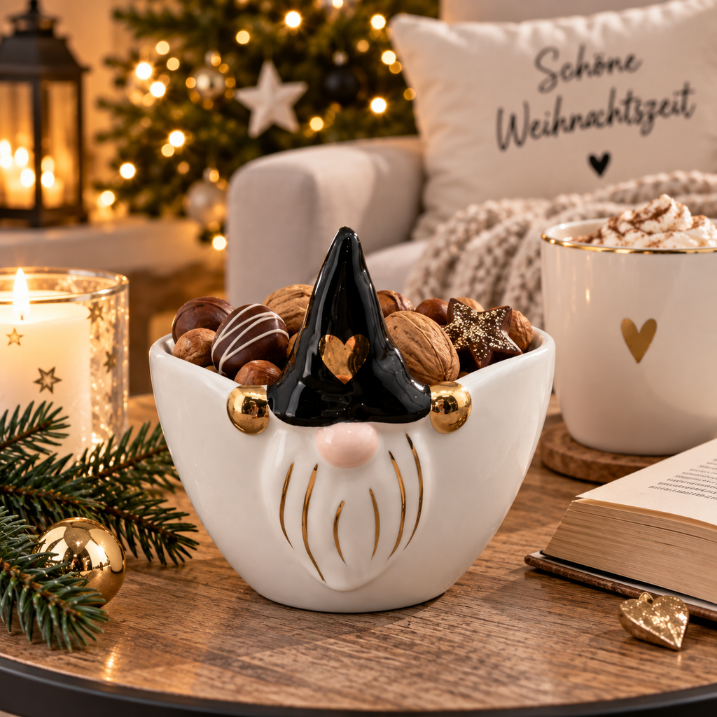 XOXO Wichtel Schale Keramik – weiß, schwarz & gold 11 cm