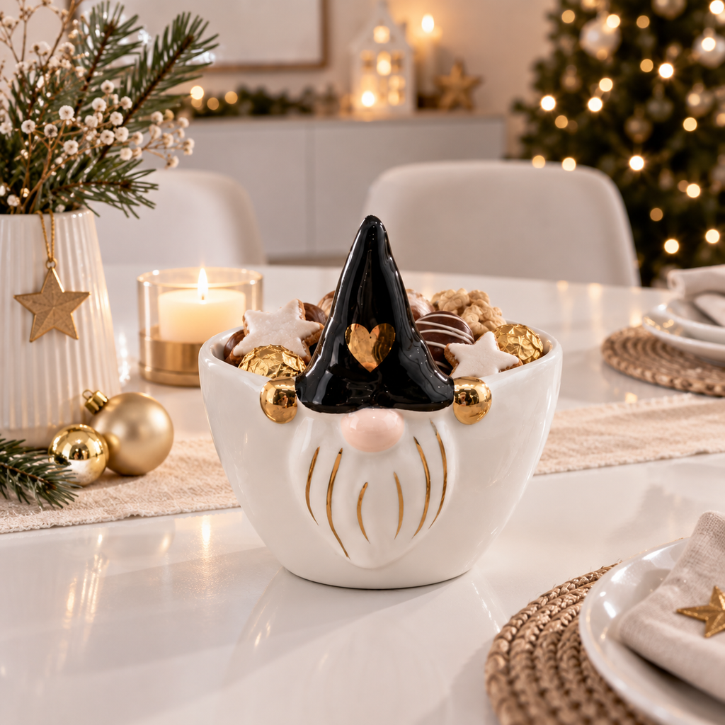 XOXO Wichtel Schale Keramik – weiß, schwarz & gold 11 cm