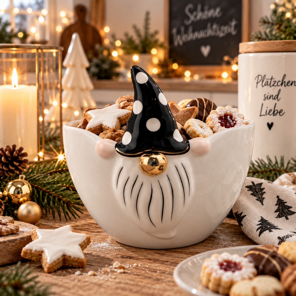 XOXO Wichtel Schale aus Keramik – weiß, schwarz & gold
