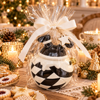 Weihnachtliche Plätzchendose aus Keramik – Schwarz-Weiß-Gold