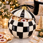 Weihnachtliche Plätzchendose aus Keramik  Schwarz-Weiß