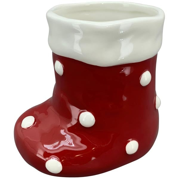 Weihnachtsstiefel aus Keramik Rot-Weiß – Vase & Dekogefäß