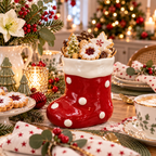 Weihnachtsstiefel aus Keramik Rot-Weiß – Vase & Dekogefäß