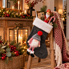Weihnachtsstrumpf Fily Grau mit Wichtel 35 cm