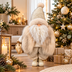 Santa Weihnachtsfigur creme mit weichem Fell – 57 cm