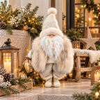 Santa Weihnachtsfigur creme mit weichem Fell – 57 cm