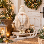 Santa Weihnachtsfigur creme mit weichem Fell – 57 cm