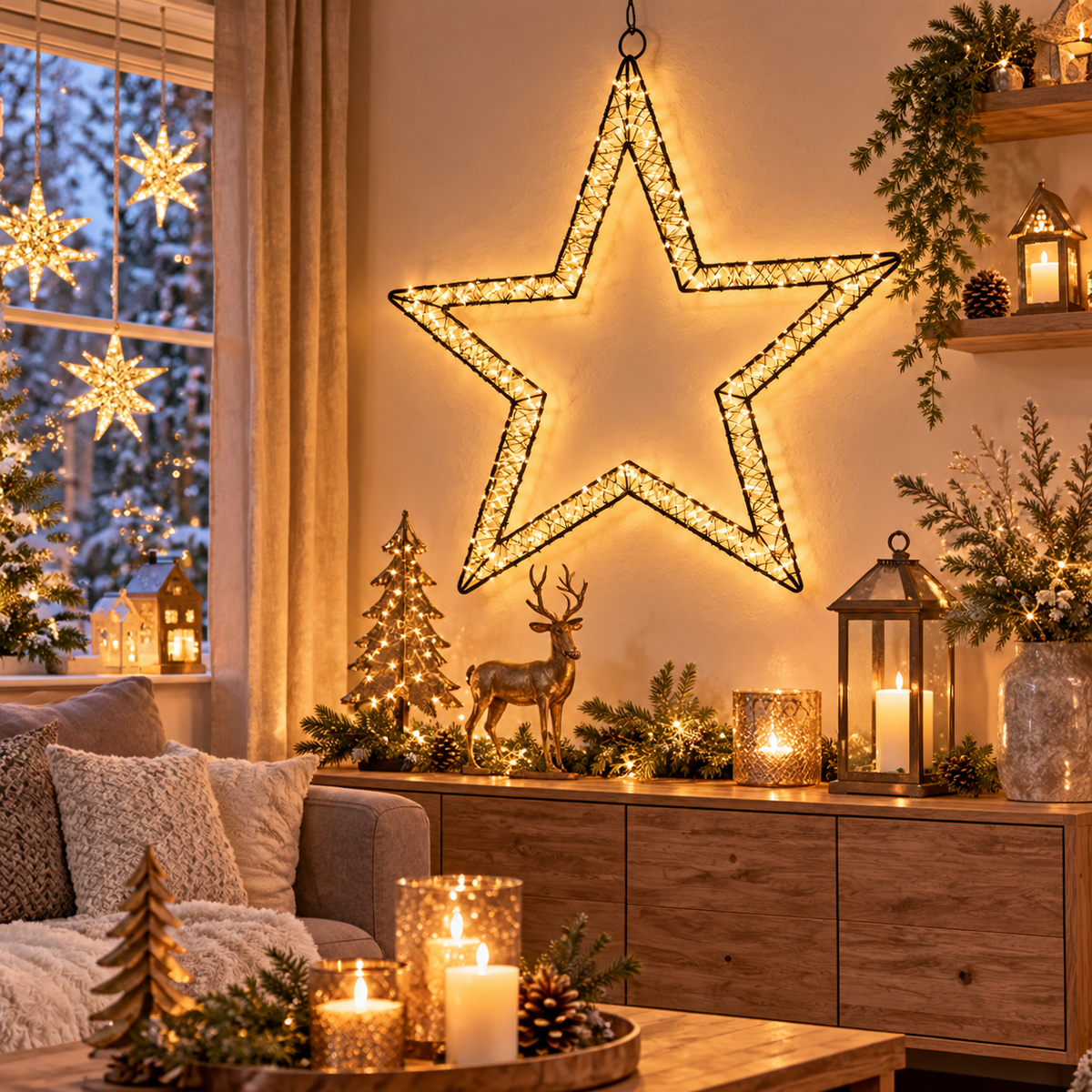 LED Weihnachtsstern zum Hängen – 250 LEDs, 59 cm, Schwarz