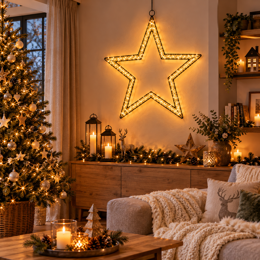 LED Weihnachtsstern zum Hängen – 250 LEDs, 59 cm, Schwarz