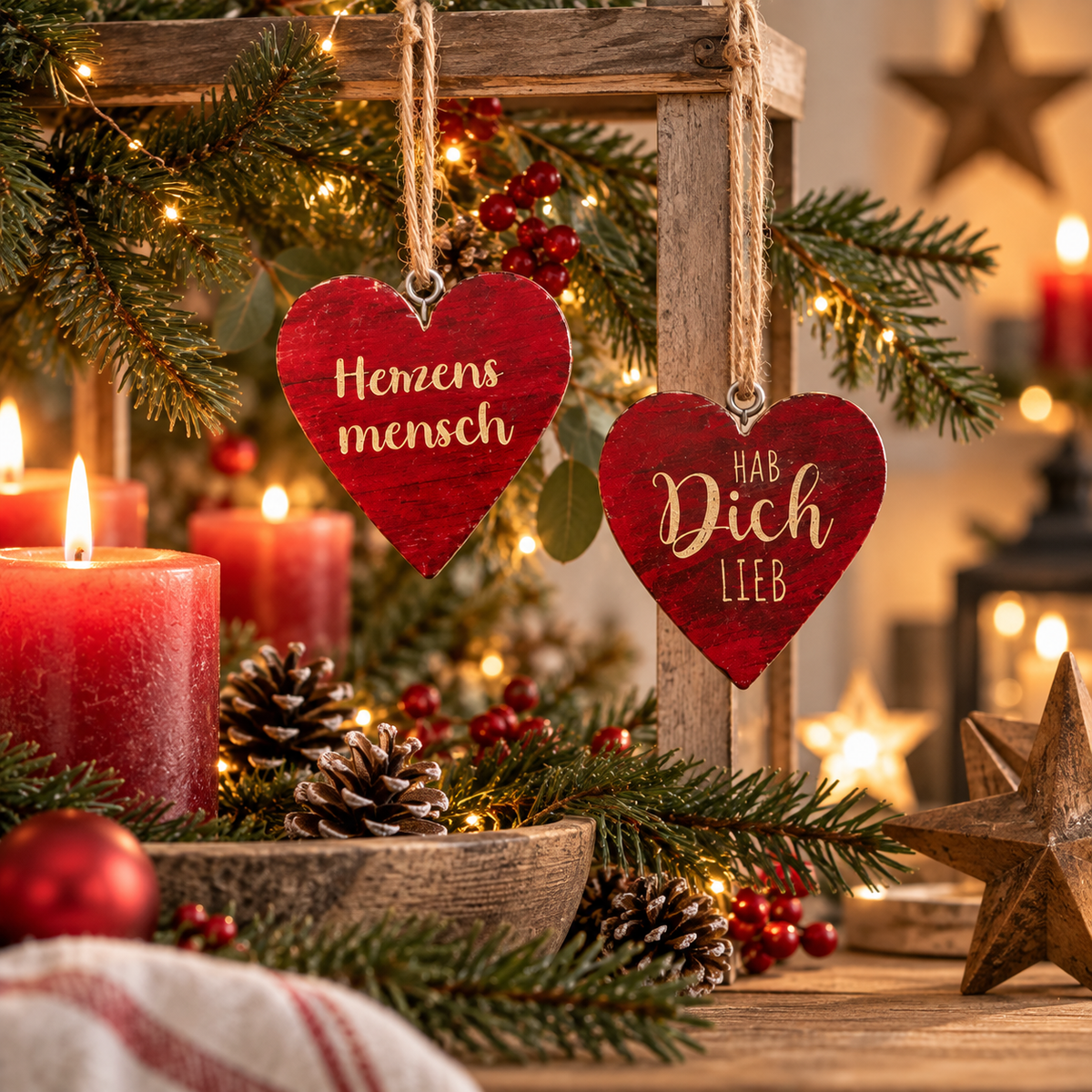 Herzanhänger 2er Set rot – Herzensmensch & Hab Dich lieb