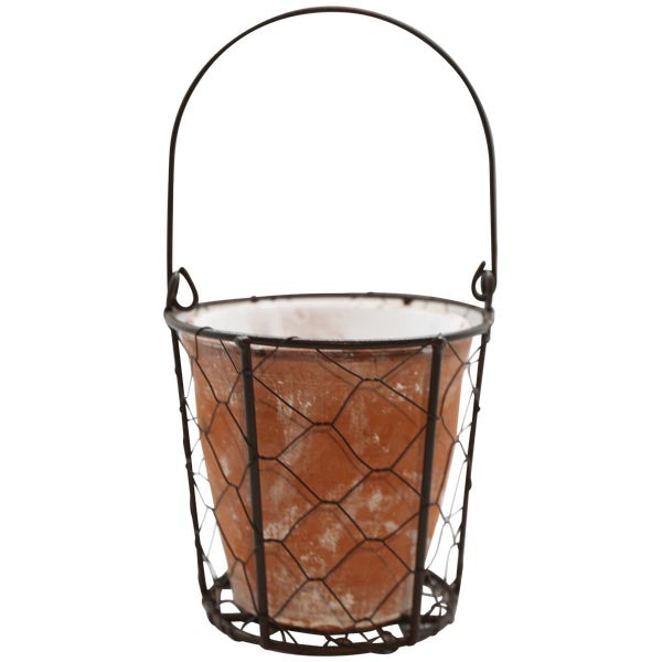 Pflanztopf Terrakotta mit Metallgestell & Henkel 13 cm