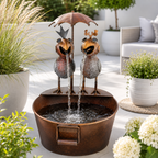 Wasserspeier Vogelpaar mit Schirm & Pumpe – Metallbrunnen mit Wanne 47,5 cm