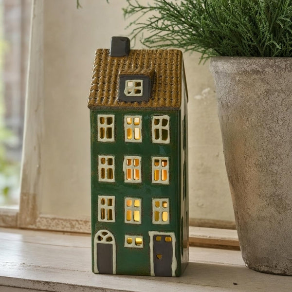Haus Windlicht Grün aus hochwertigen Keramik 30 cm