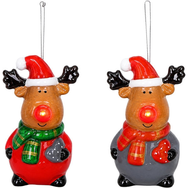 Rentier Anhänger 2er-Set mit leuchtender Nase – 14 cm