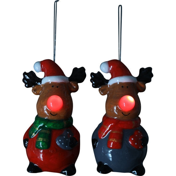Rentier Anhänger 2er-Set mit leuchtender Nase – 14 cm