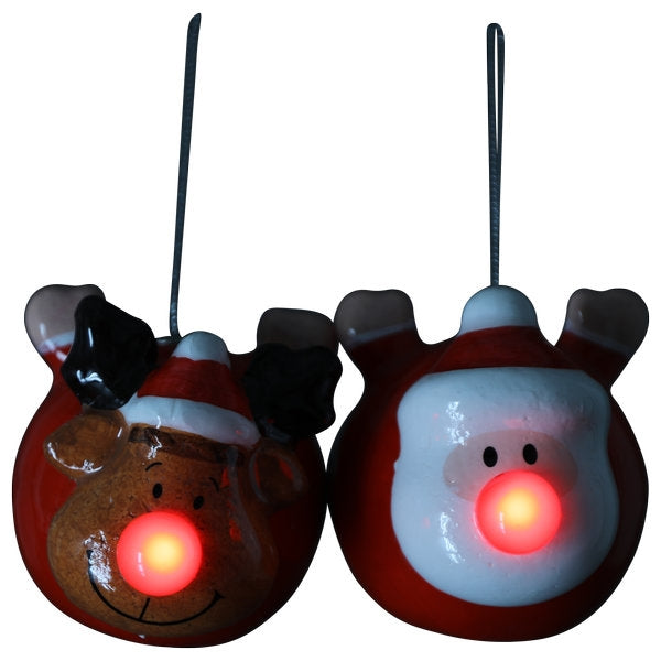 Santa Anhänger 2er-Set mit leuchtender Nase 12,5 cm