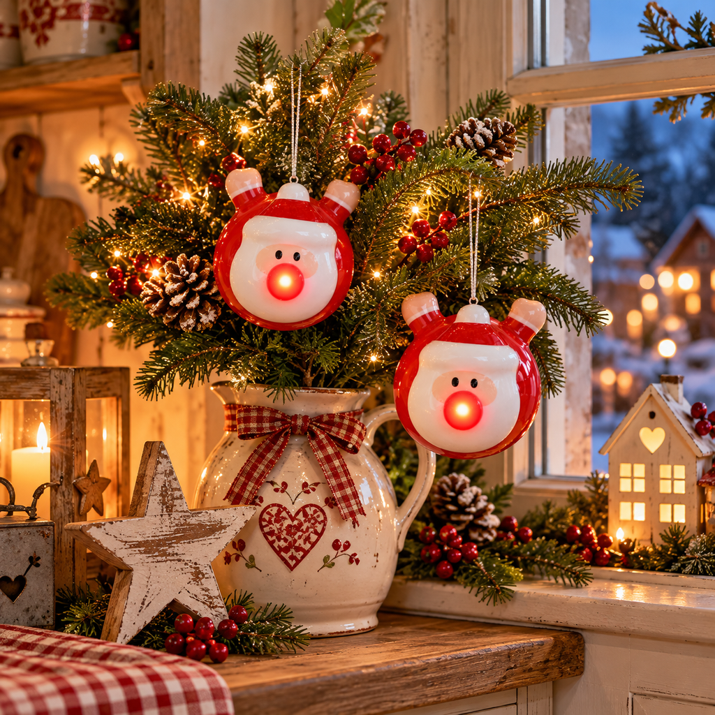 Santa Anhänger 2er-Set mit leuchtender Nase 12,5 cm