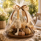 Herbst Geschenkset mit Kerzenständer, Kerze, Kürbissen & Tablett