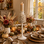 Kerzenständer beige aus Metall strukturierte Optik 32 cm