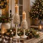 Kerzenständer Set beige aus Metall 2er-Set 22,5 & 32 cm