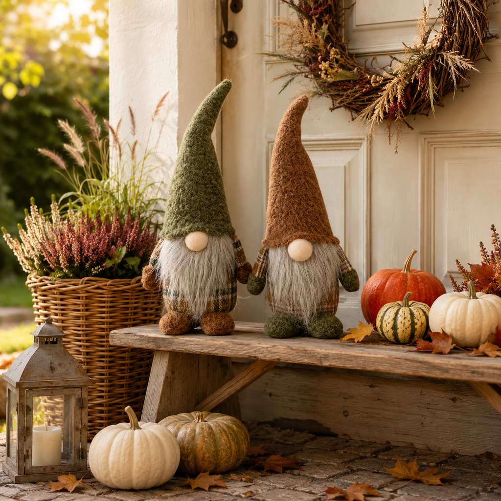 Gnom Fily 2er-Set – Herbstwichtel Grün & Braun, 30 cm