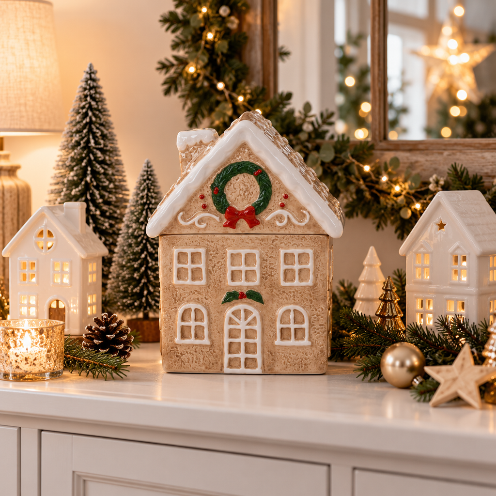 Weihnachtsdose Haus aus Porzellan mit Deckel 22 cm