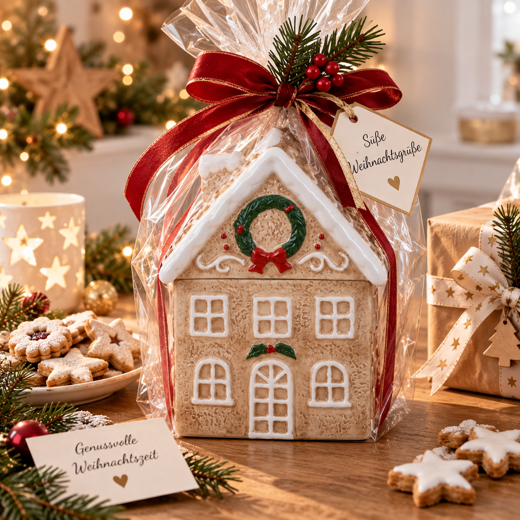 Weihnachtsdose Haus aus Porzellan mit Deckel 22 cm