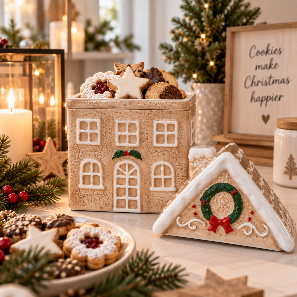 Weihnachtsdose Haus aus Porzellan mit Deckel 22 cm