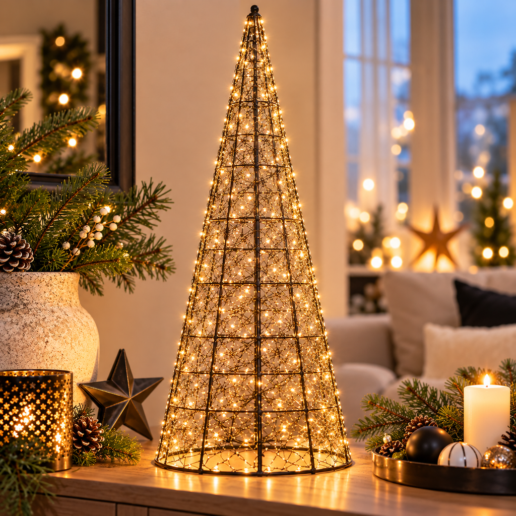 LED Weihnachtsbaum Schwarz aus Metall – 60 cm, 200 LEDs