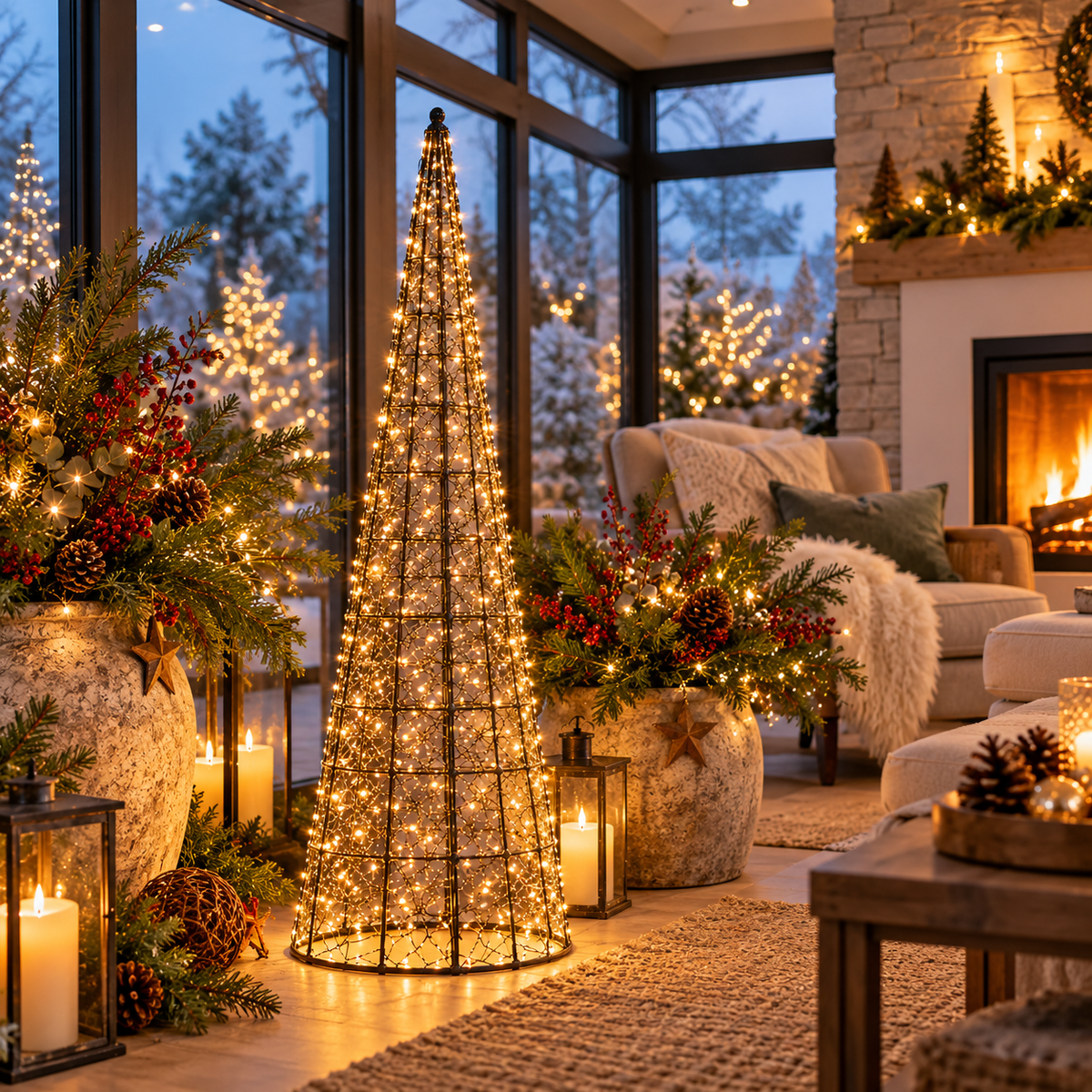 LED Weihnachtsbaum Schwarz aus Metall – 60 cm, 200 LEDs