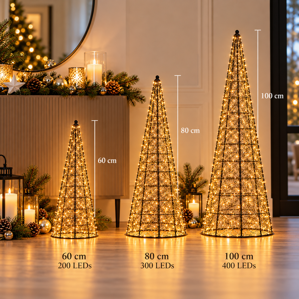 LED Weihnachtsbaum Schwarz aus Metall – 60 cm, 200 LEDs