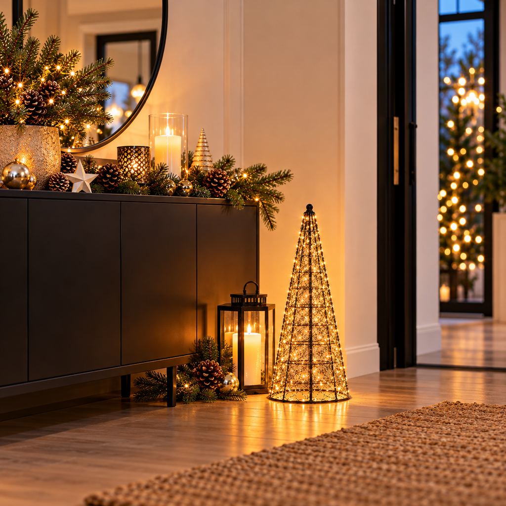 LED Weihnachtsbaum Schwarz aus Metall – 60 cm, 200 LEDs